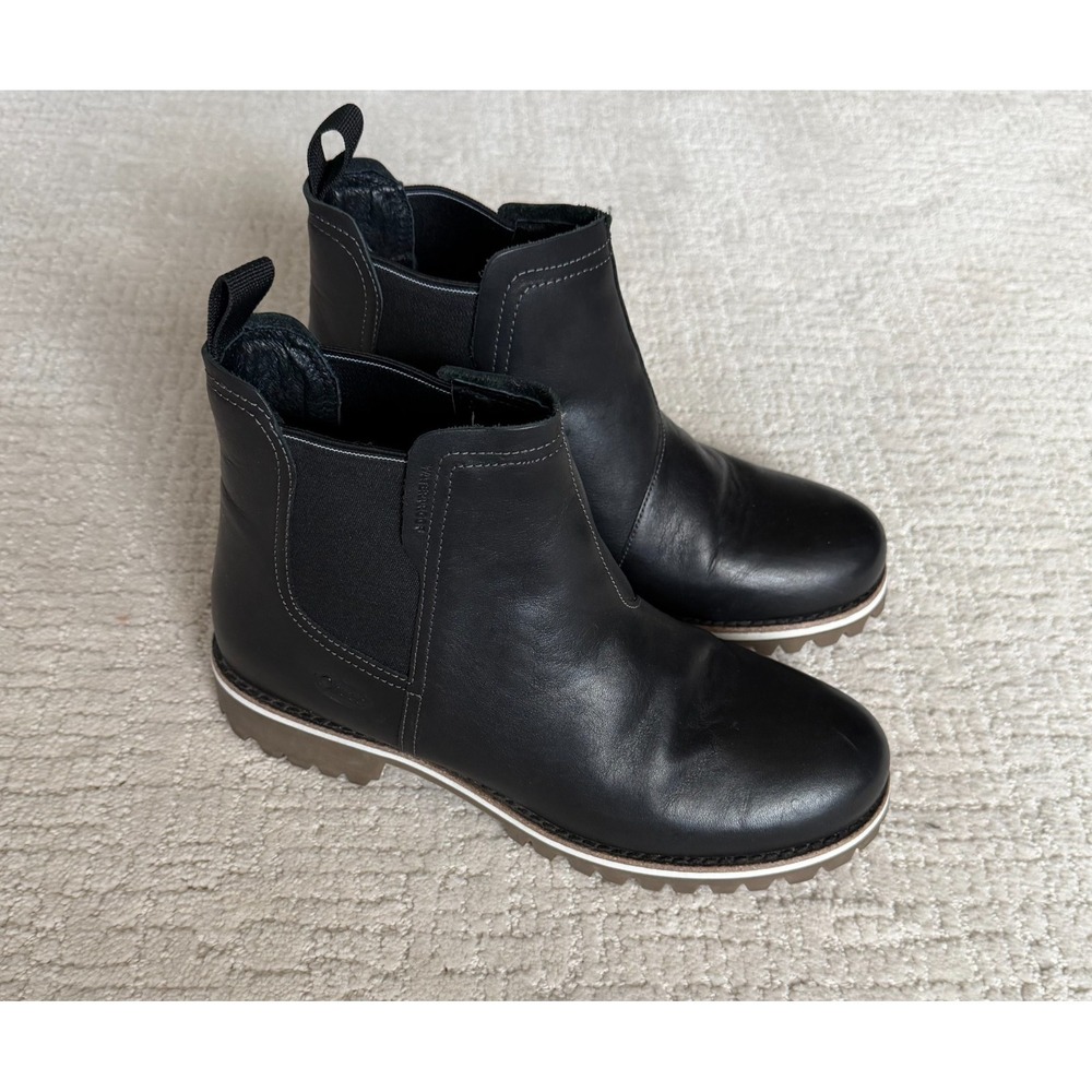 Chaco Boots Womens 9 Chelsea Black Leather Casual Round Toe Waterproof Block